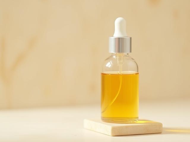 A minimalist glass bottle of Vitamin D3 K2 supplements, with a clean label, on a light, textured surface.